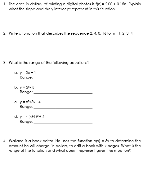 1. The cost, in dollars, of printing n digital