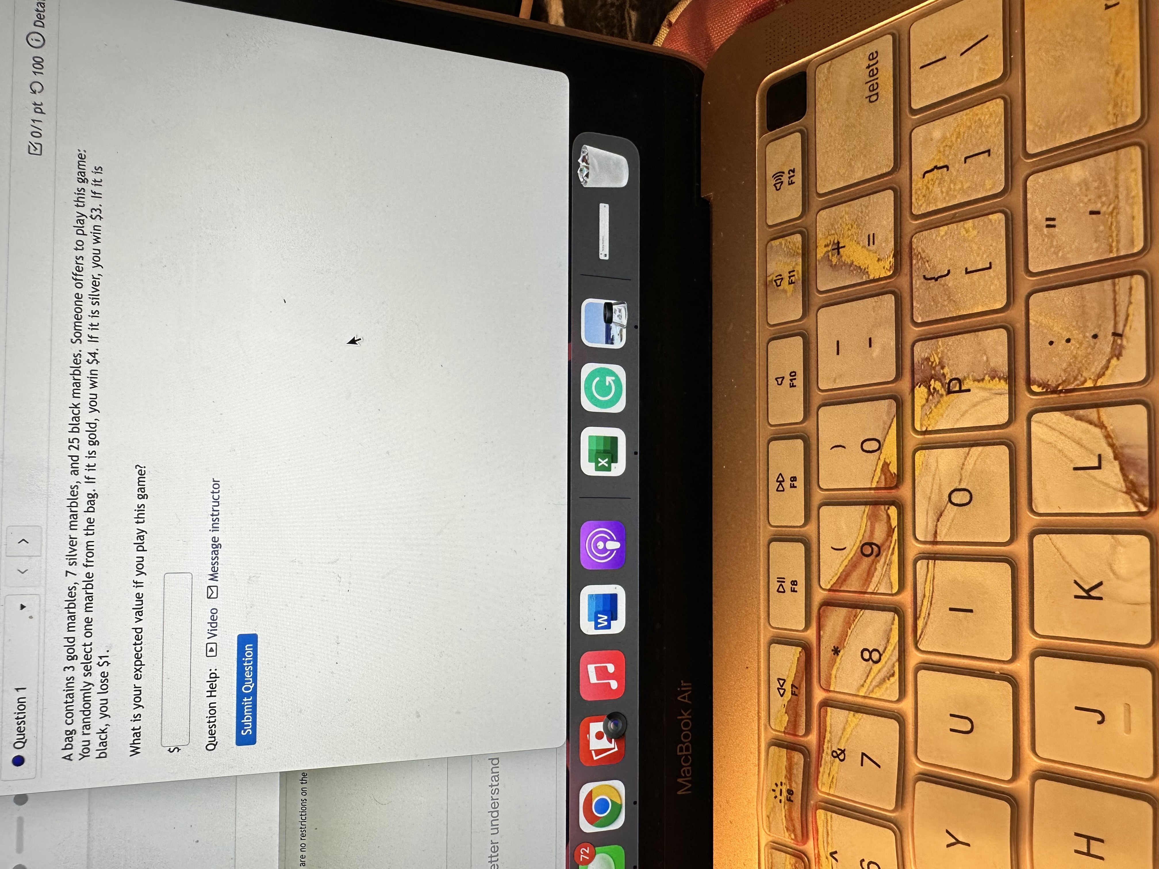 Question 1 0/1 pt 9 100 @ Deta A bag contains 3