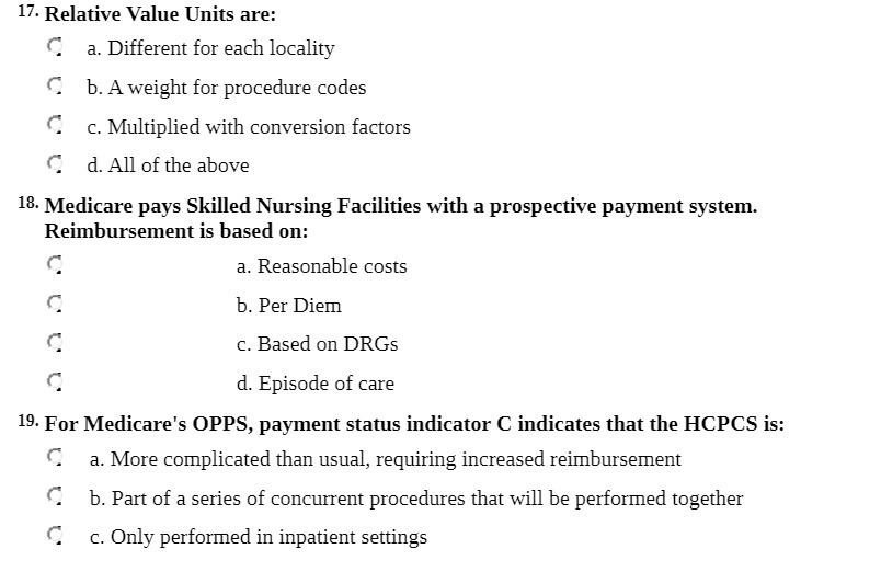 17. Relative Value Units are: a. Different for