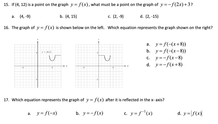 15. If (4, 12) is a point on the graph y = f(x),