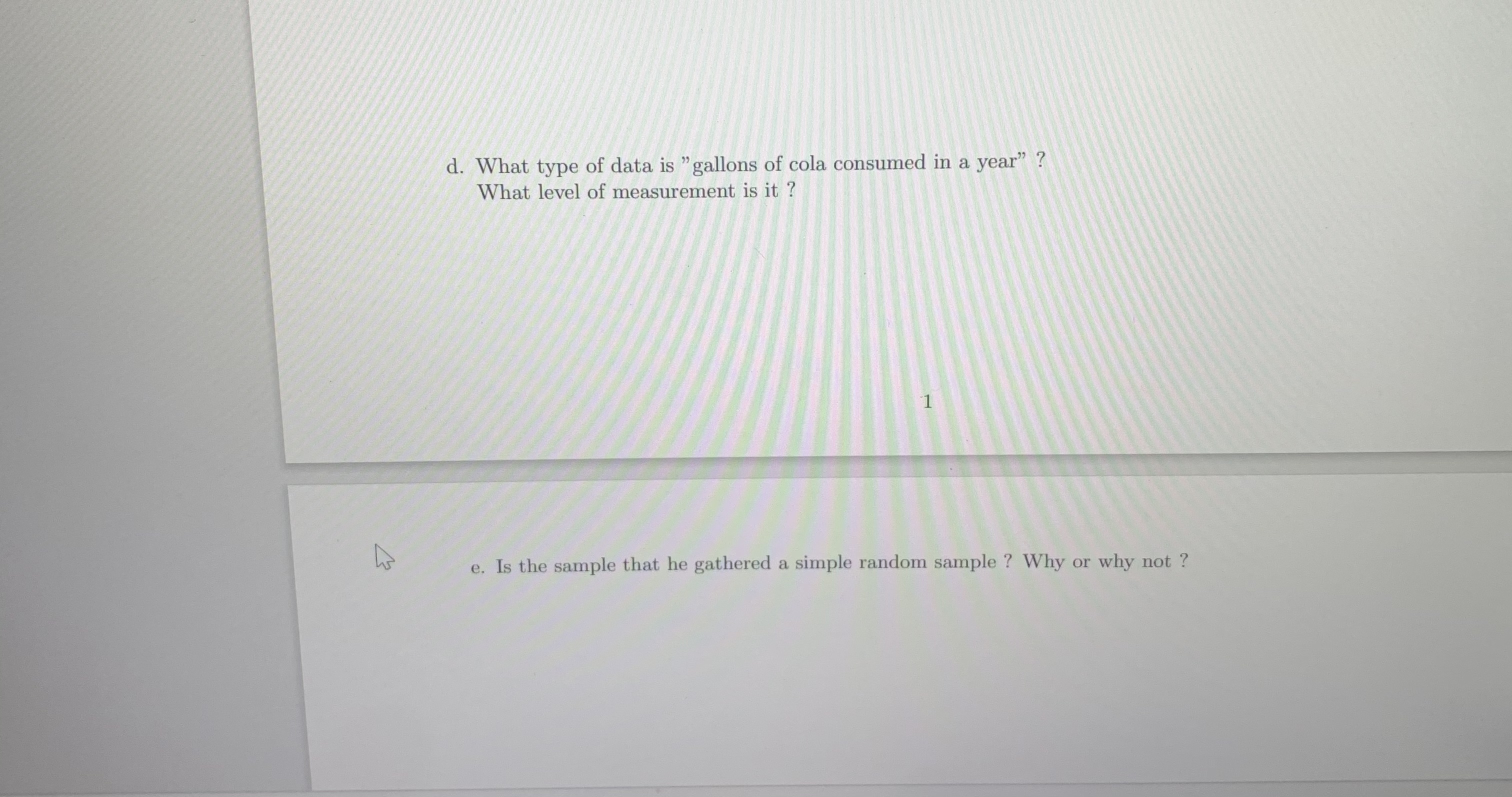 statistics question d. What type of data is "