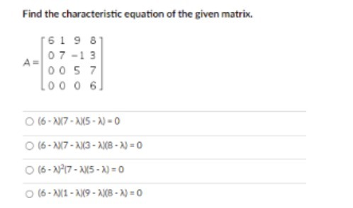 Find the characteristic equation of the given