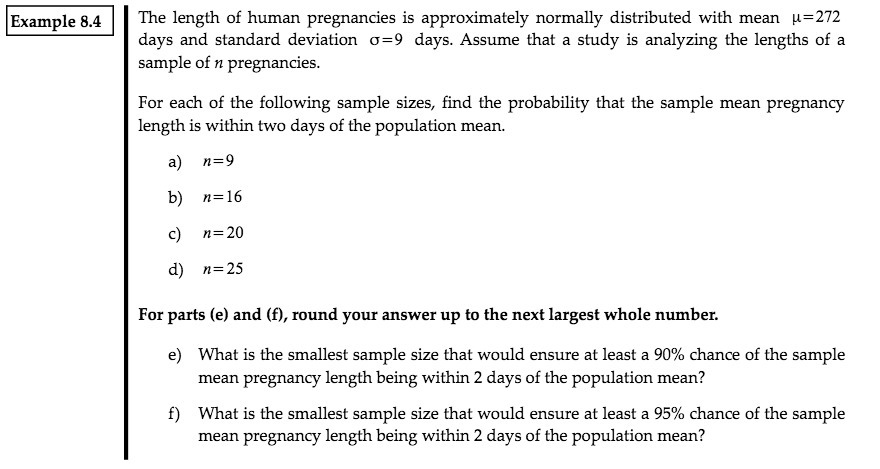 Example 8.4 The length of human pregnancies is