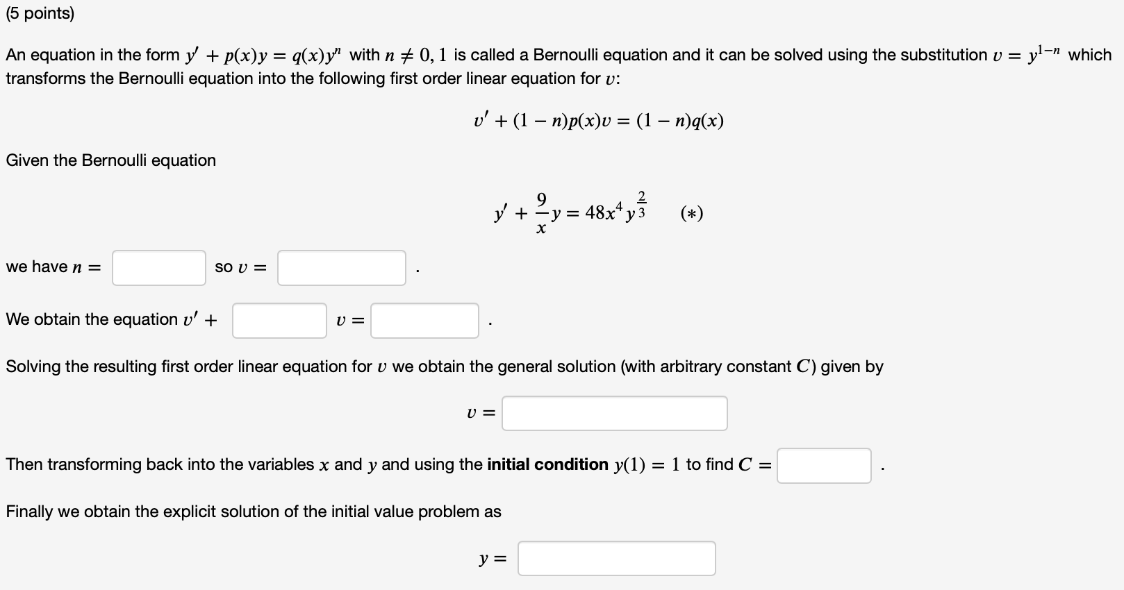 please help (5 points) An equation in the form y'