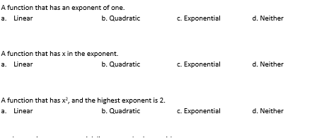 A function that has an exponent of one. Jeaun -2