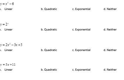 A function that has an exponent of one. Jeaun -2