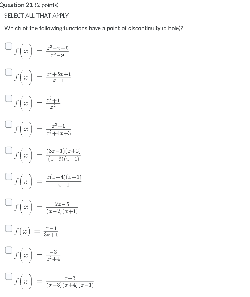 Question 21 (2 points) SELECT ALL THAT APPLY