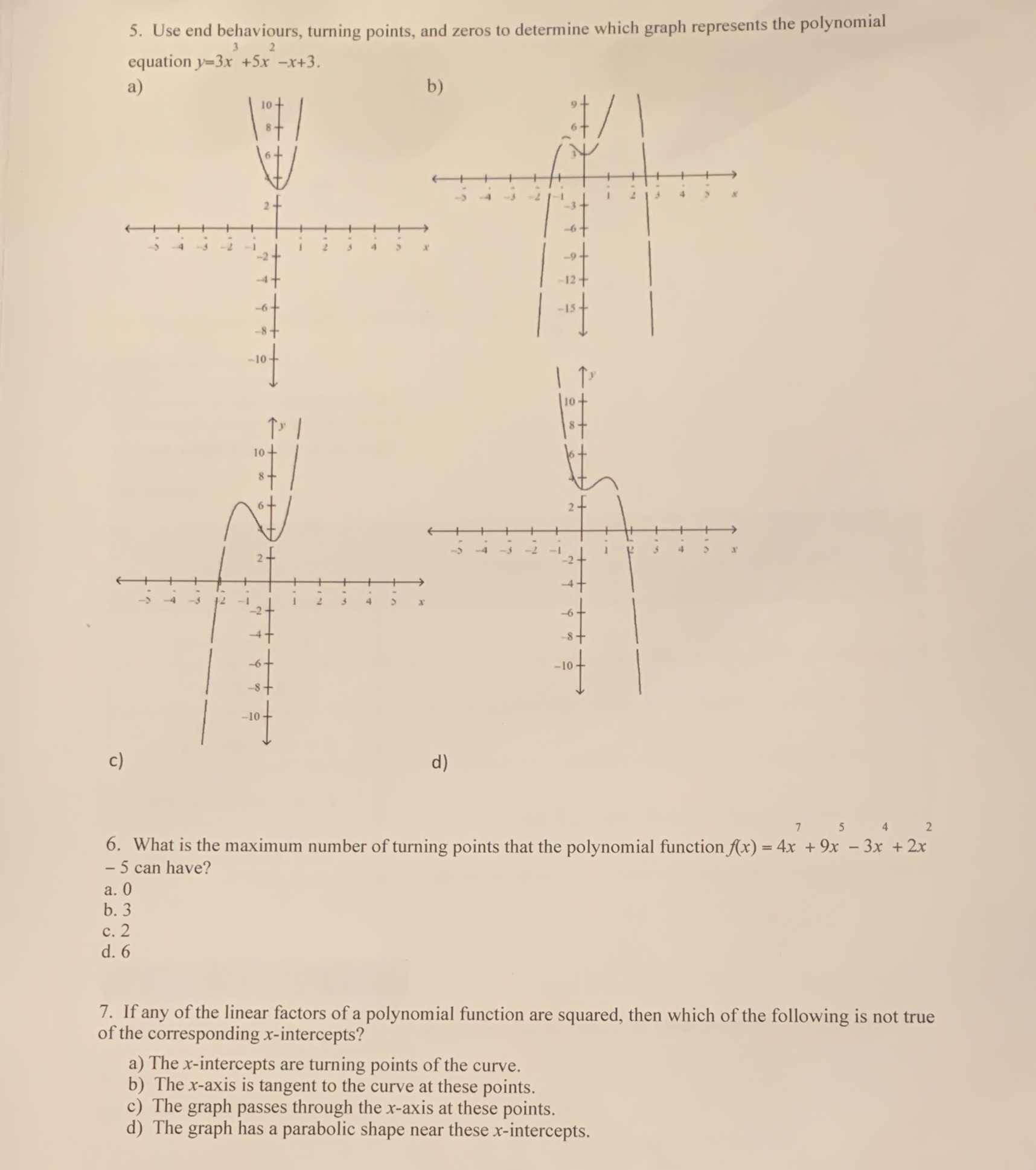 5. Use end behaviours, turning points, and zeros