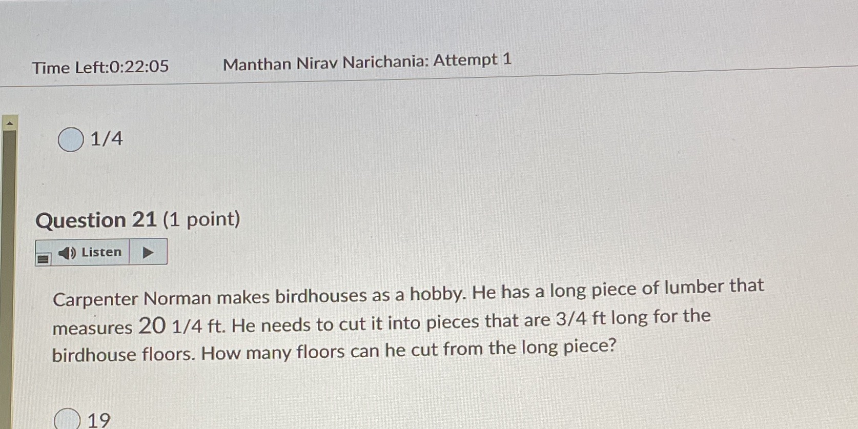 Time Left:0:22:05 Manthan Nirav Narichania: