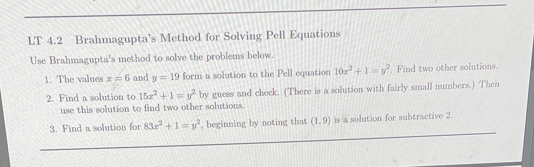 LT 4.2 Brahmagupta's Method for Solving Pell