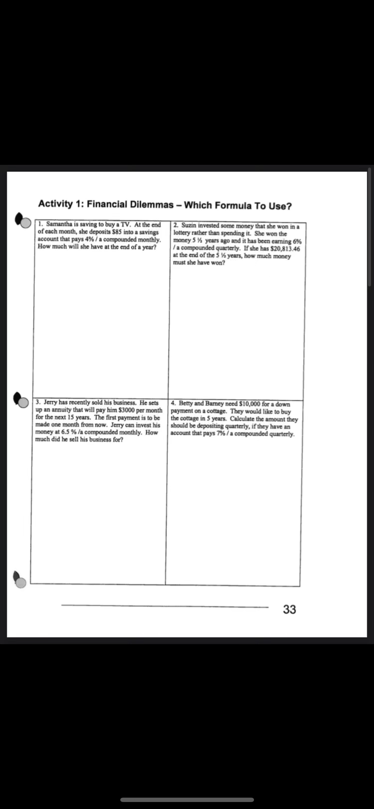 Activity 1: Financial Dilemmas - Which Formula To