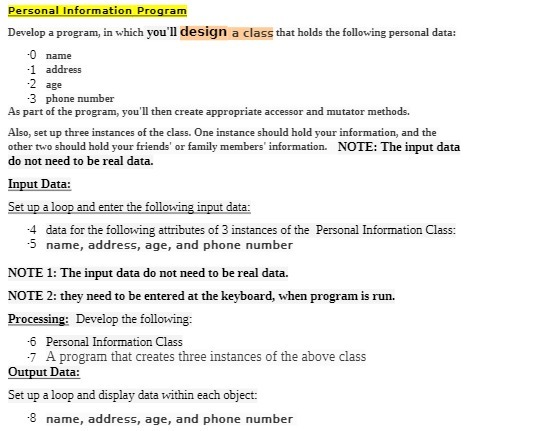 Personal Information Program Develop a program,