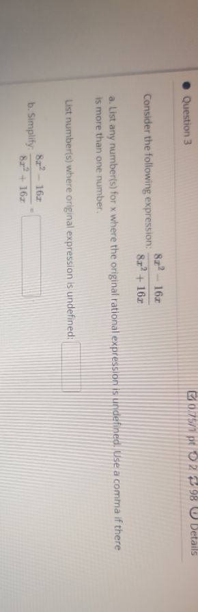 answer a. b Question 3 Go.75/1 pt D 2 2 98 )