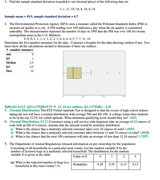 3. Find the sample standard deviation (rounded to