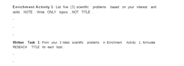 Enrichment Activity 1: List five (3) scientific