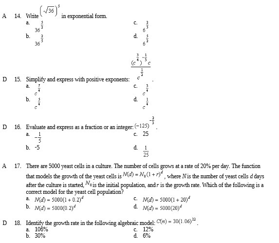 V 36 A 14. Write in exponential form. C- h 365 D