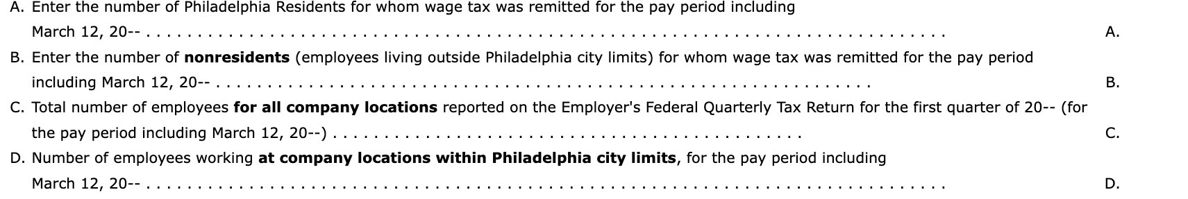 . Enter the number of Philadelphia Residents for