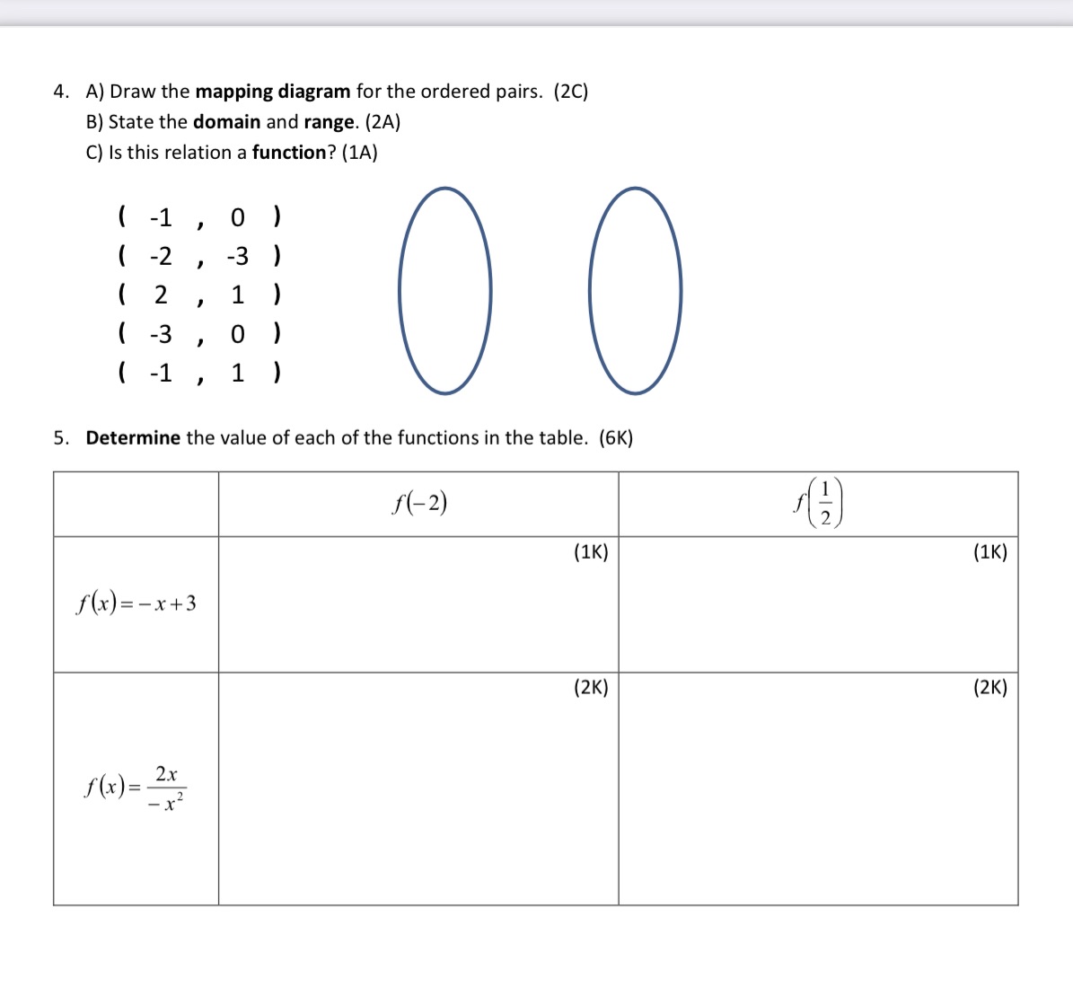 4. A) Draw the mapping diagram for the ordered