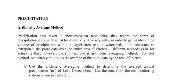 PRECIPITATION Arithmetic Average Method