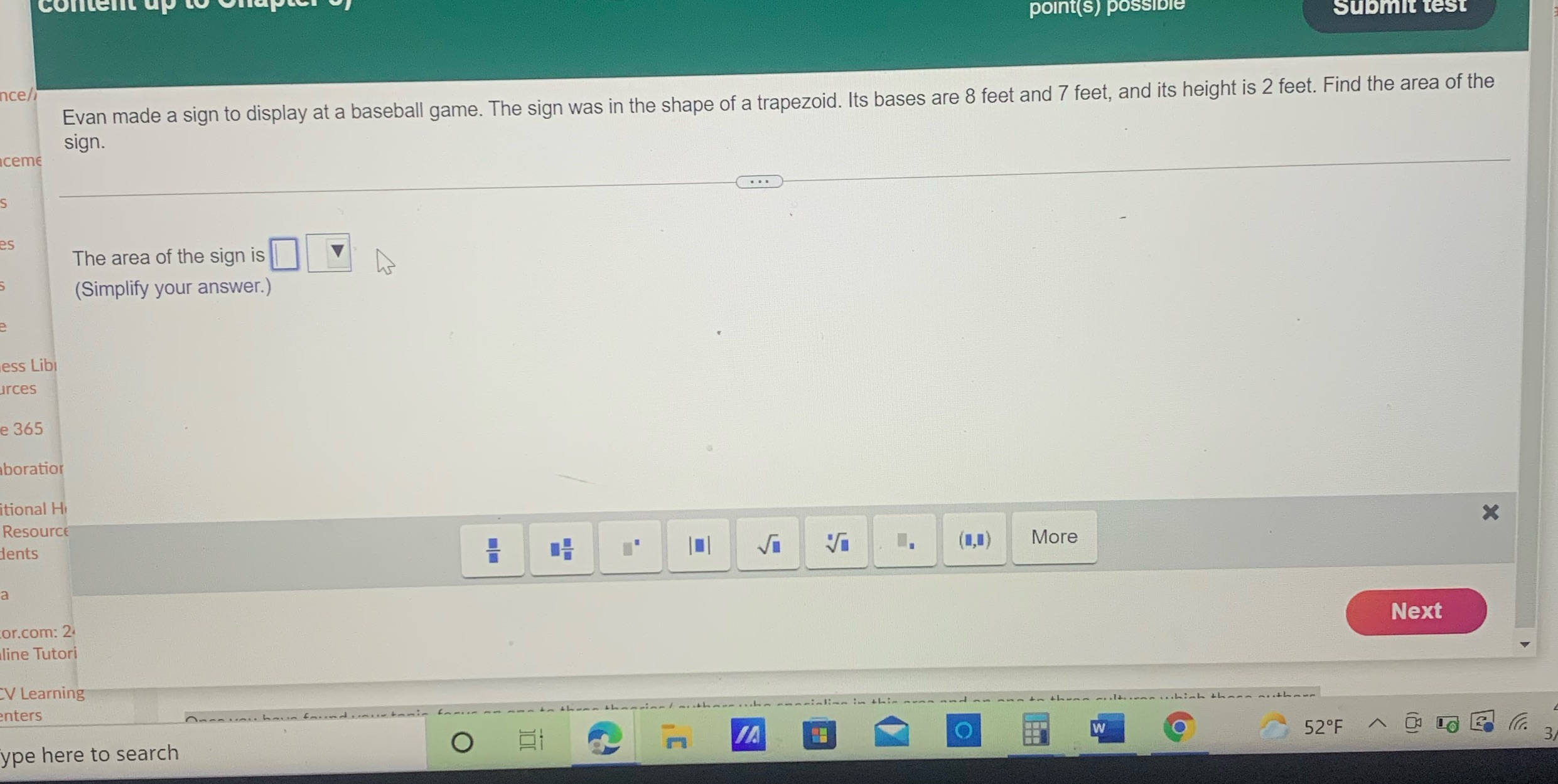 content point(s) possible Submit test nce/ Evan
