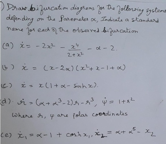 ) Draw bifurcation diagrams for the following
