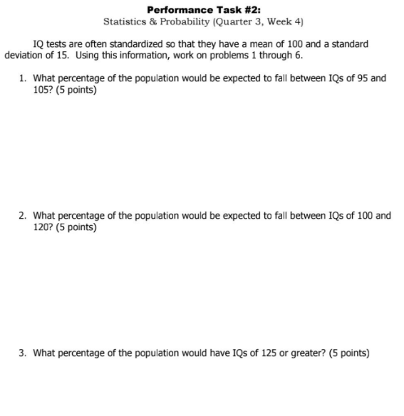 Performance Task #2: Statistics & Probability
