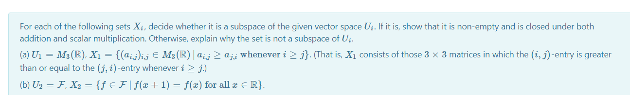 For each of the following sets Xi, decide whether