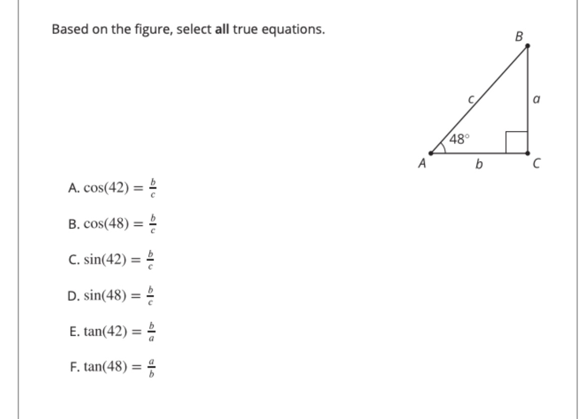 Based on the figure, select all true equations. B