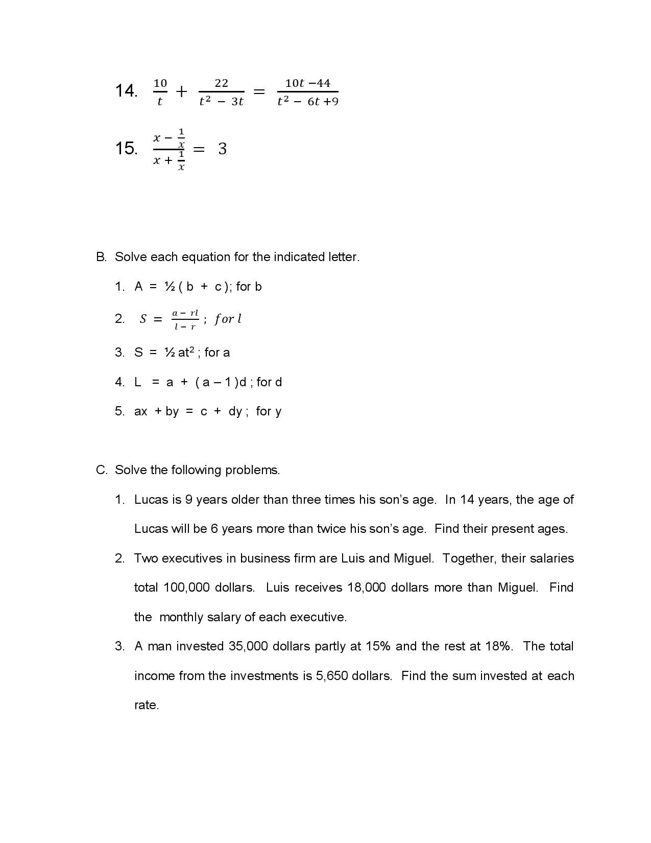 \f10 22 lot44 14. + = t t23t t26t+9 x_l 15. \"f: