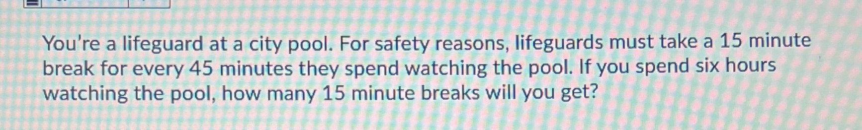 You're a lifeguard at a city pool. For