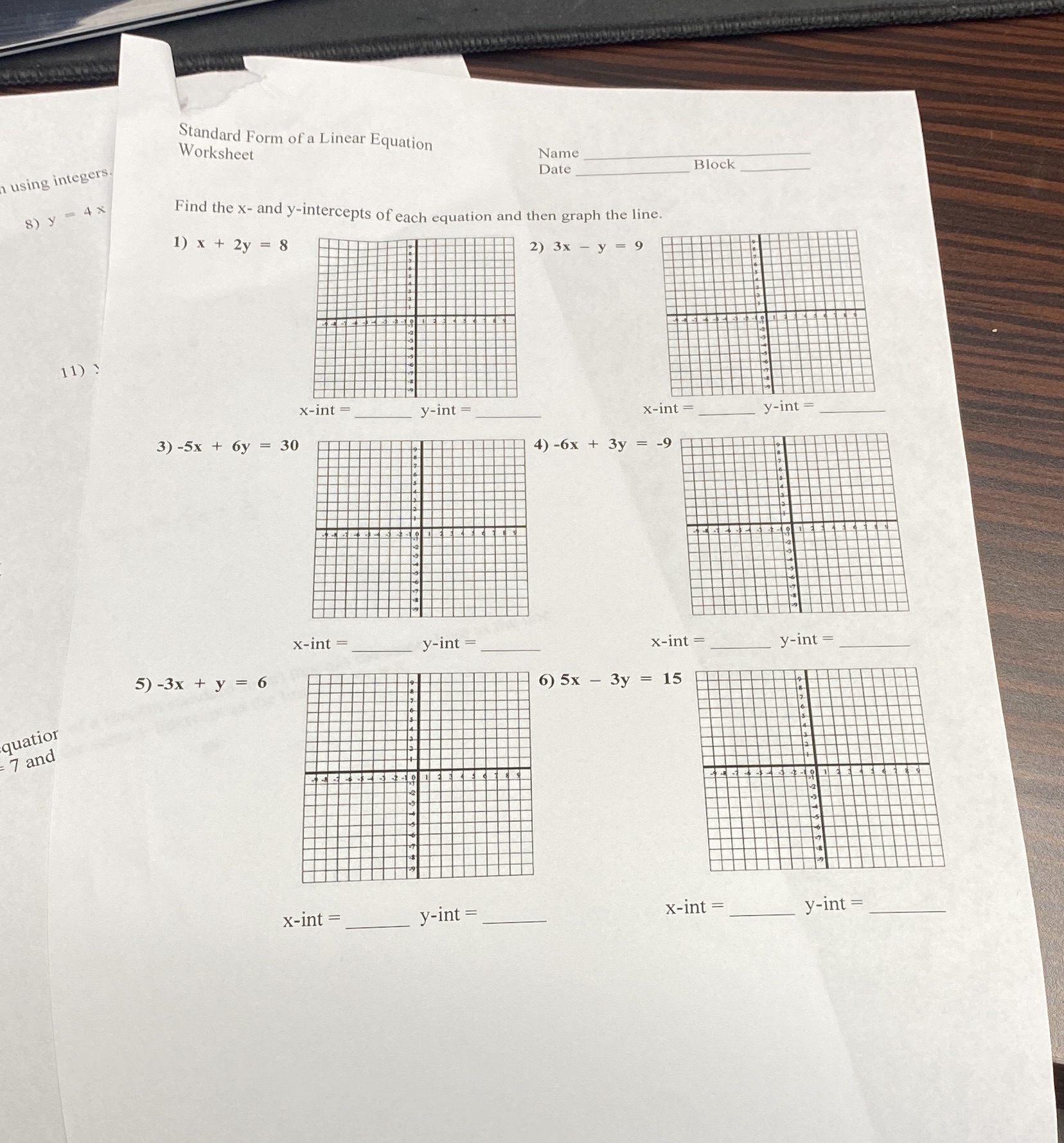 Standard Form of a Linear Equation Worksheet
