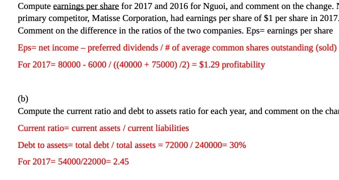 Compute earnings per share for 2017 and 2016 for