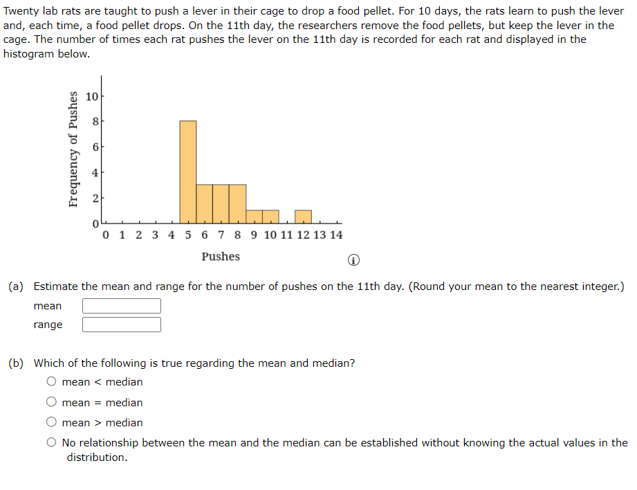 Twenty lab rats are taught to push a lever in