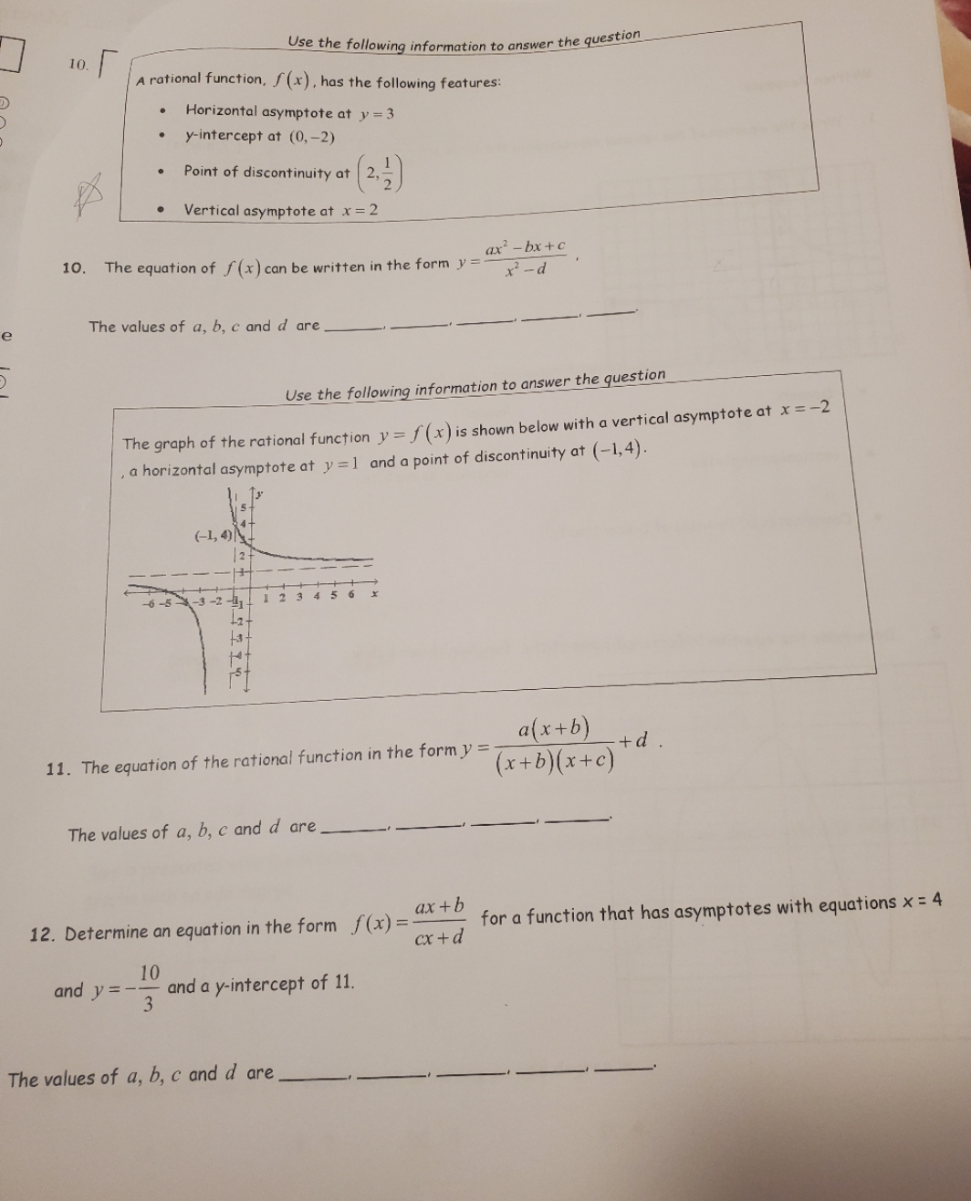 please show work and answer questions 10, 11, 12