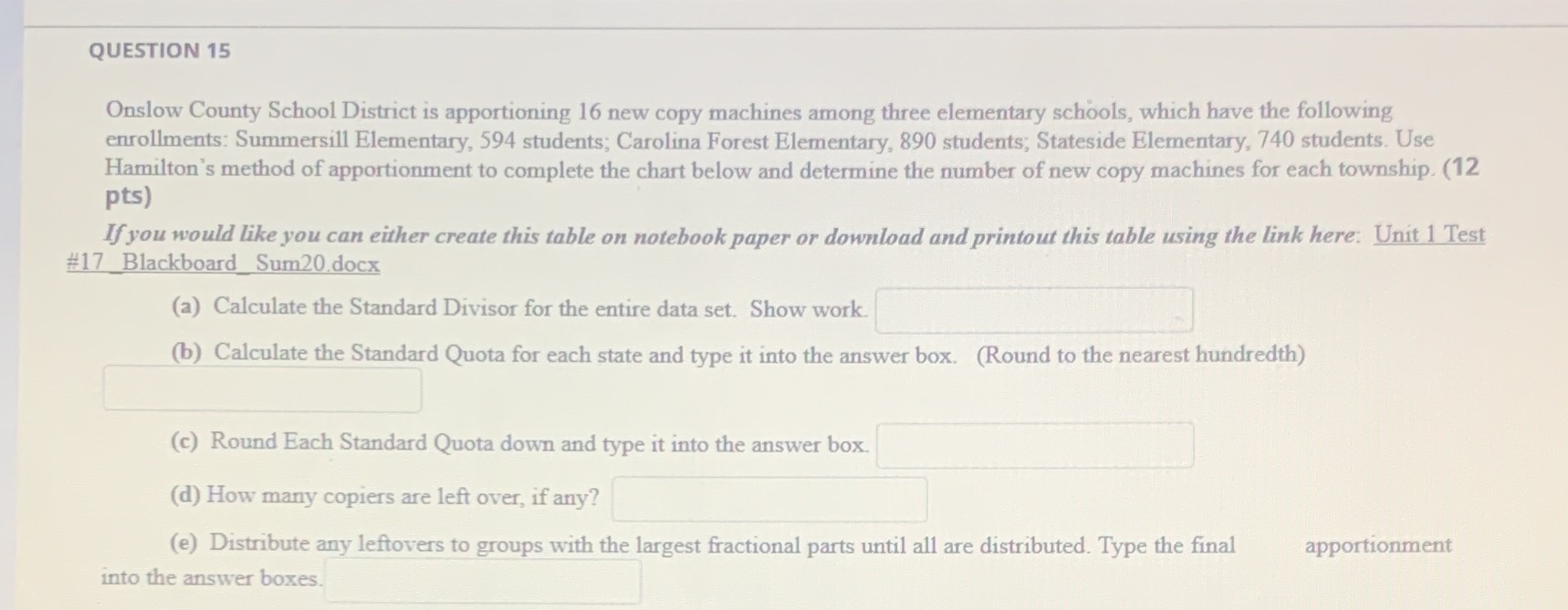 help working this please QUESTION 15 Onslow