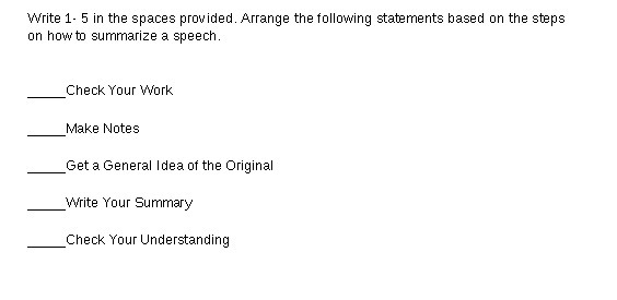Write 1- 5 in the spaces provided. Arrange the