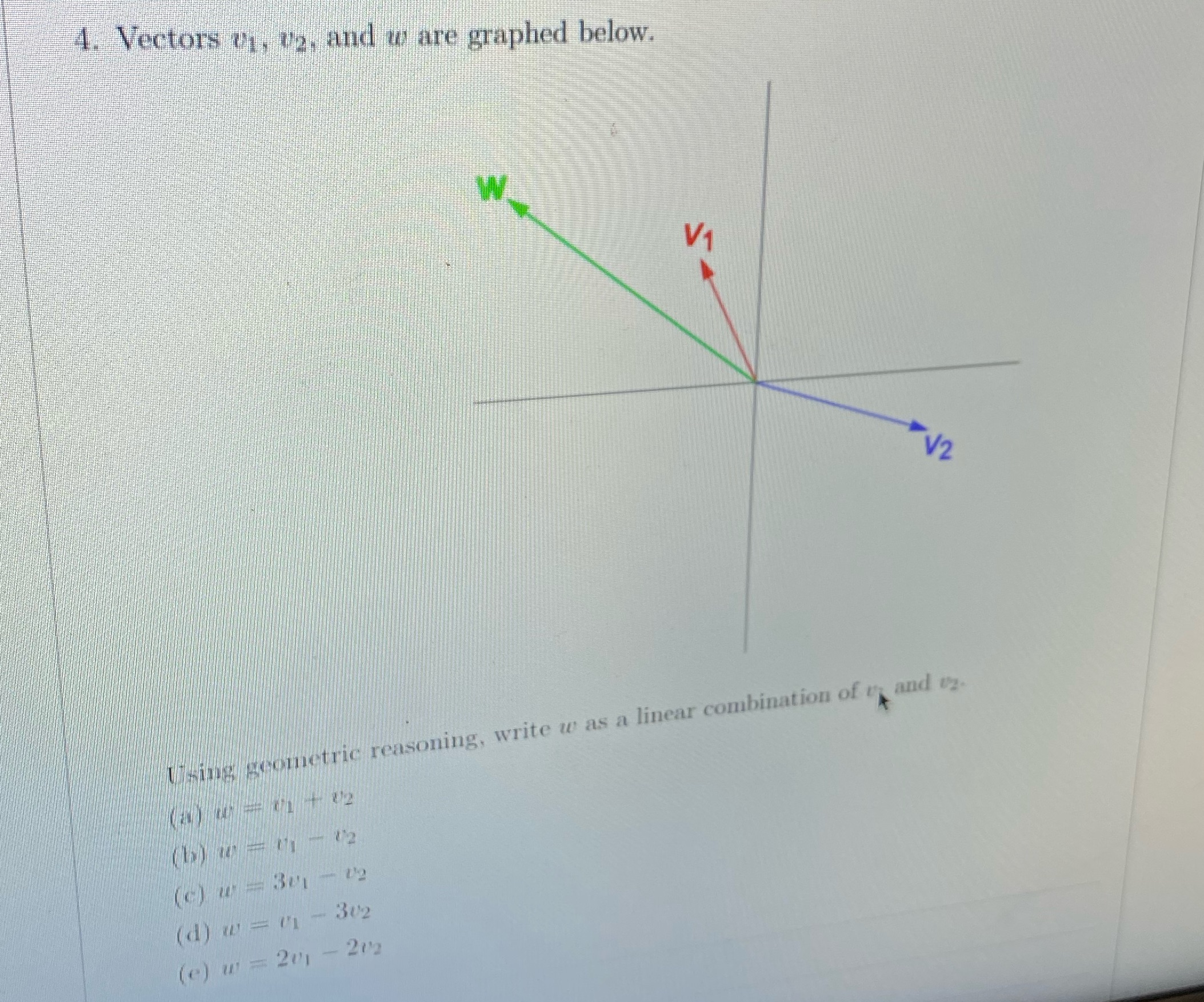 4. Vectors uj, v2, and w are graphed below. - V2