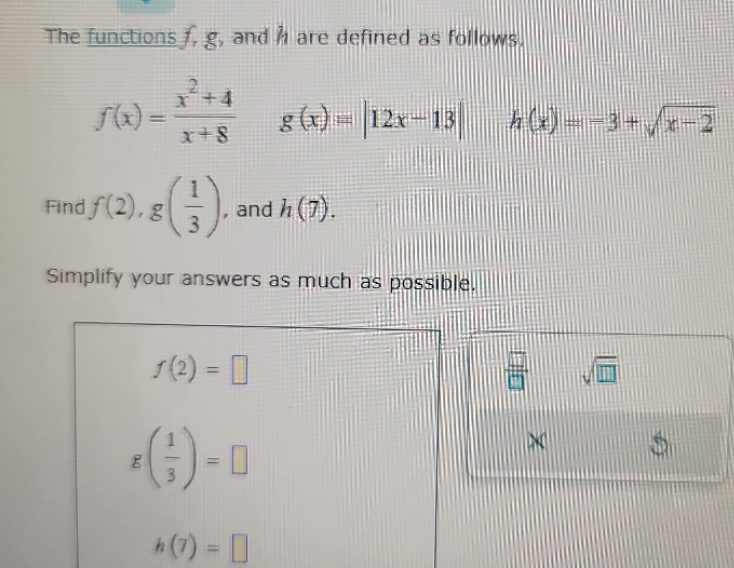 The functions f, g, and h are defined as follows