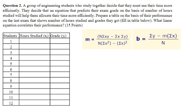 Question 2. A group of engineering students who