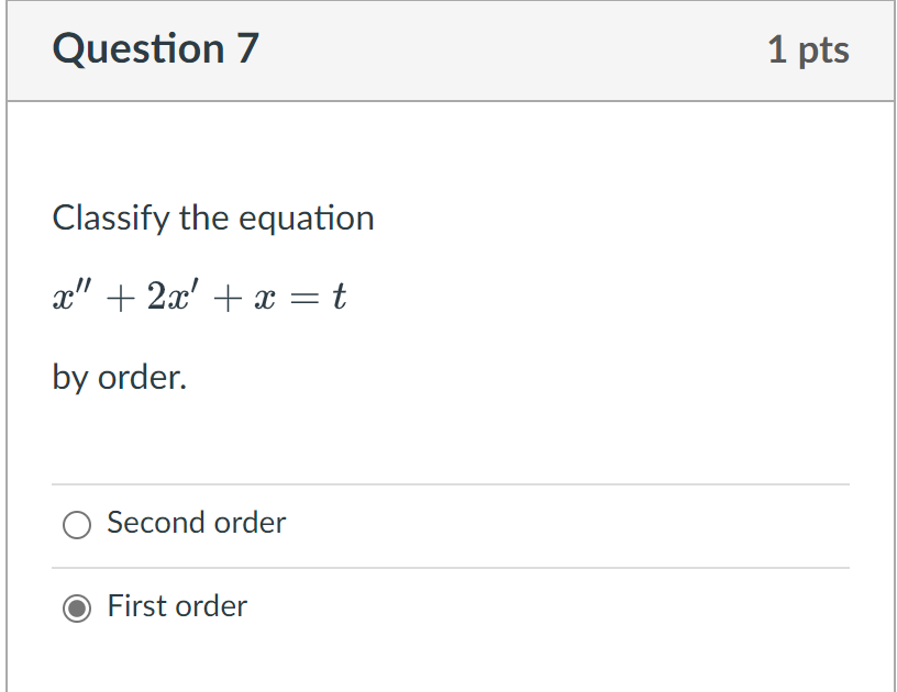 Question 1 1 pts Classify the equation 32f _