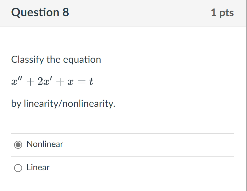 Question 1 1 pts Classify the equation 32f _