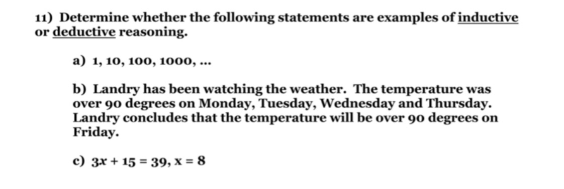 11) Determine whether the following statements