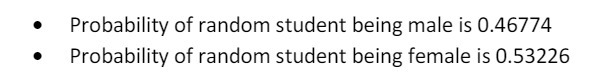 Probability of random student being male is
