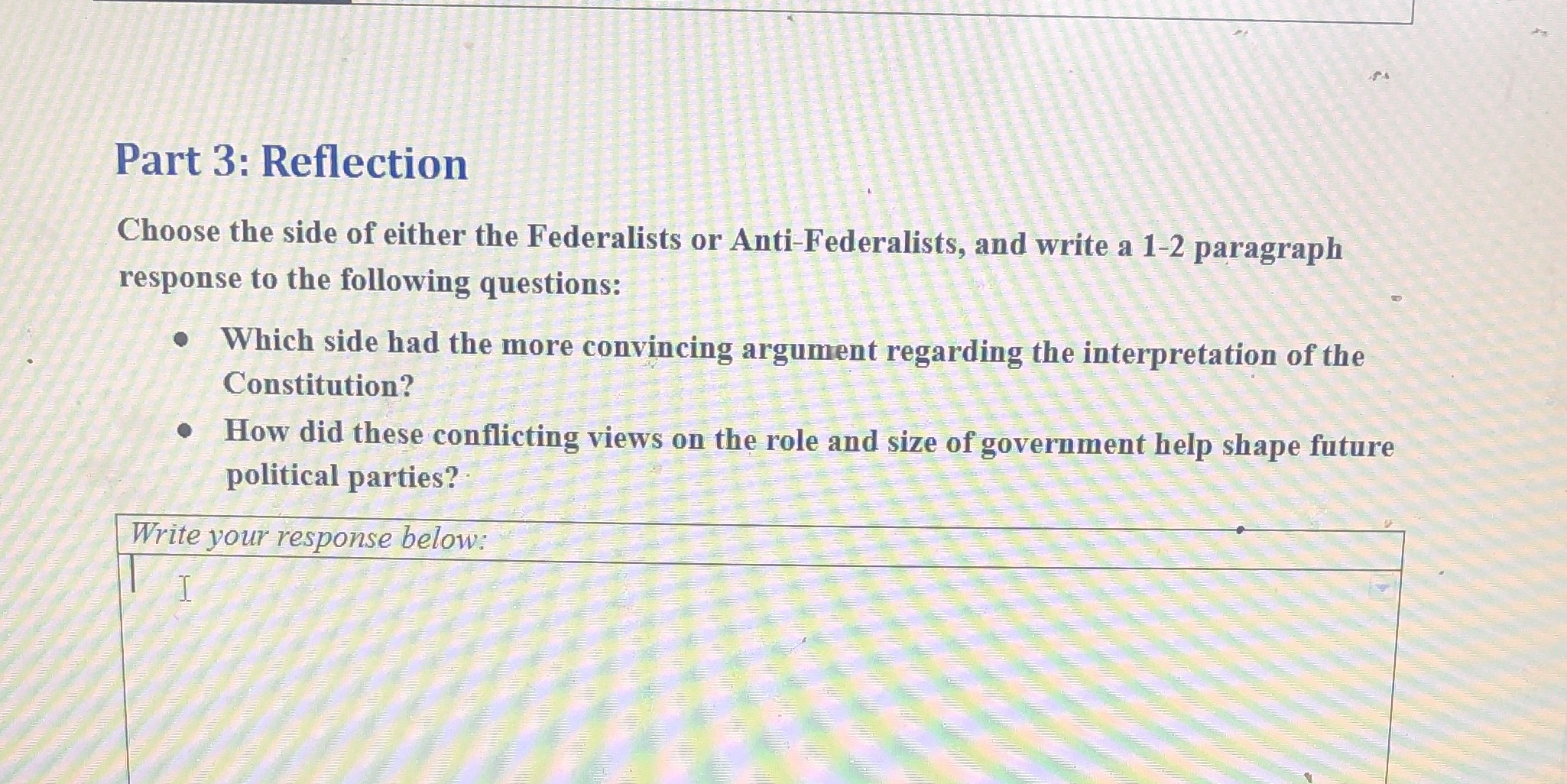 Part 3: Reflection Choose the side of either the