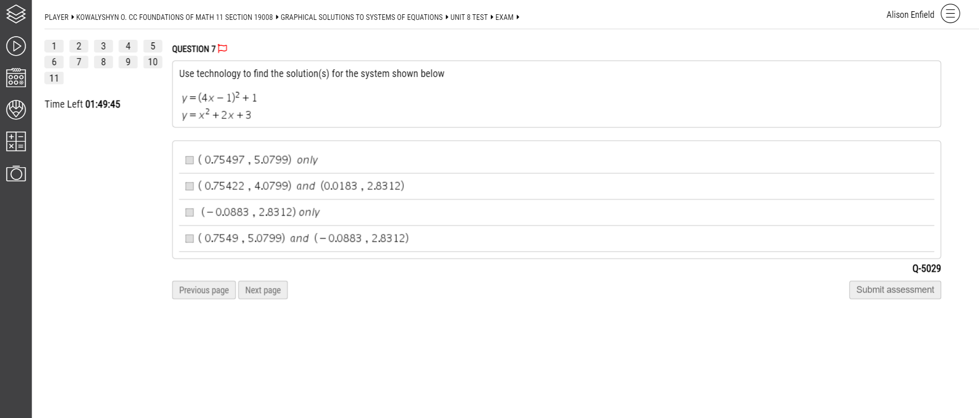 PLAYER KOWALYSHYN O. CC FOUNDATIONS OF MATH 11