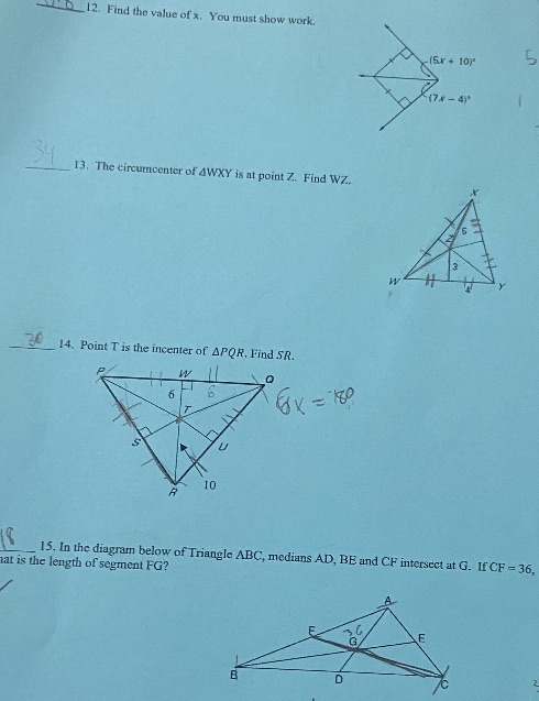 D 12. Find the value of x. You must show work. 5