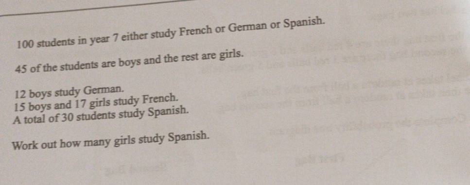 education 100 students in year 7 either study