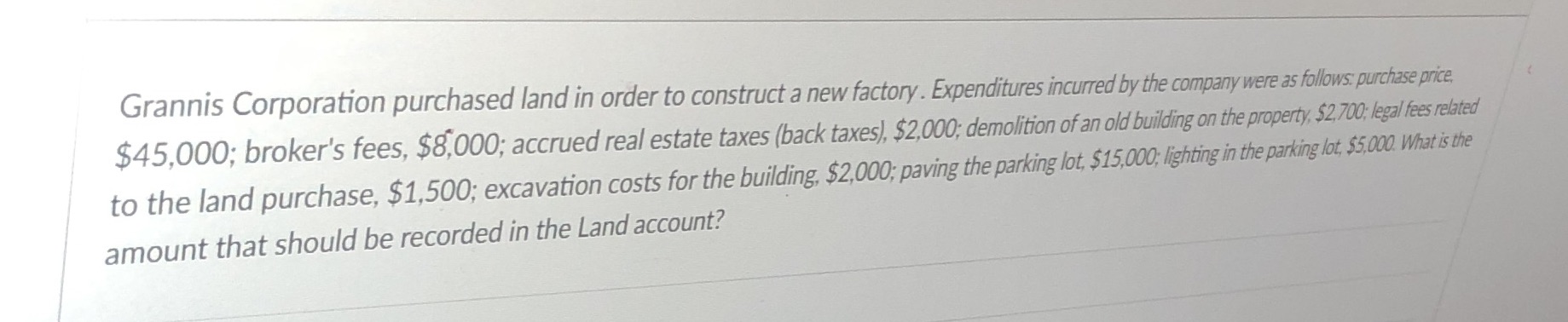 Financial accounting Grannis Corporation