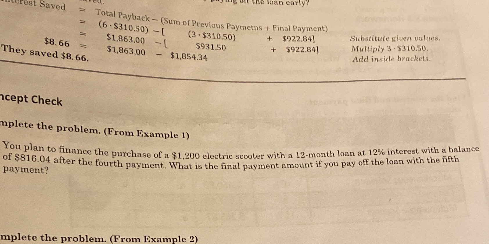 off the loan early? rest Saved = Total Payback -