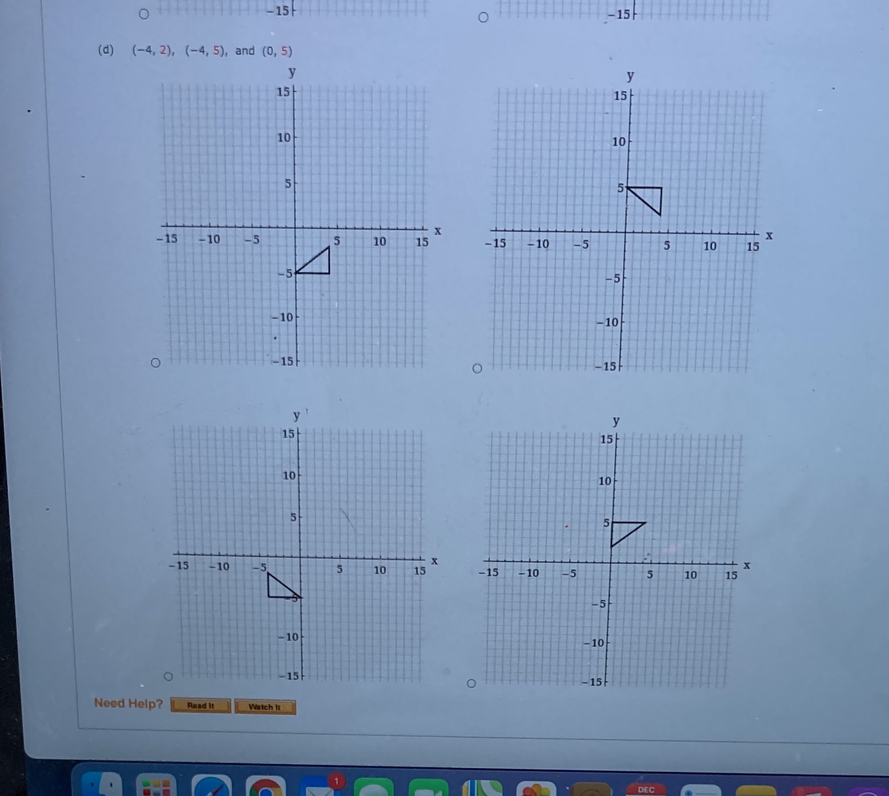 Reflect each triangle with the given vertices in